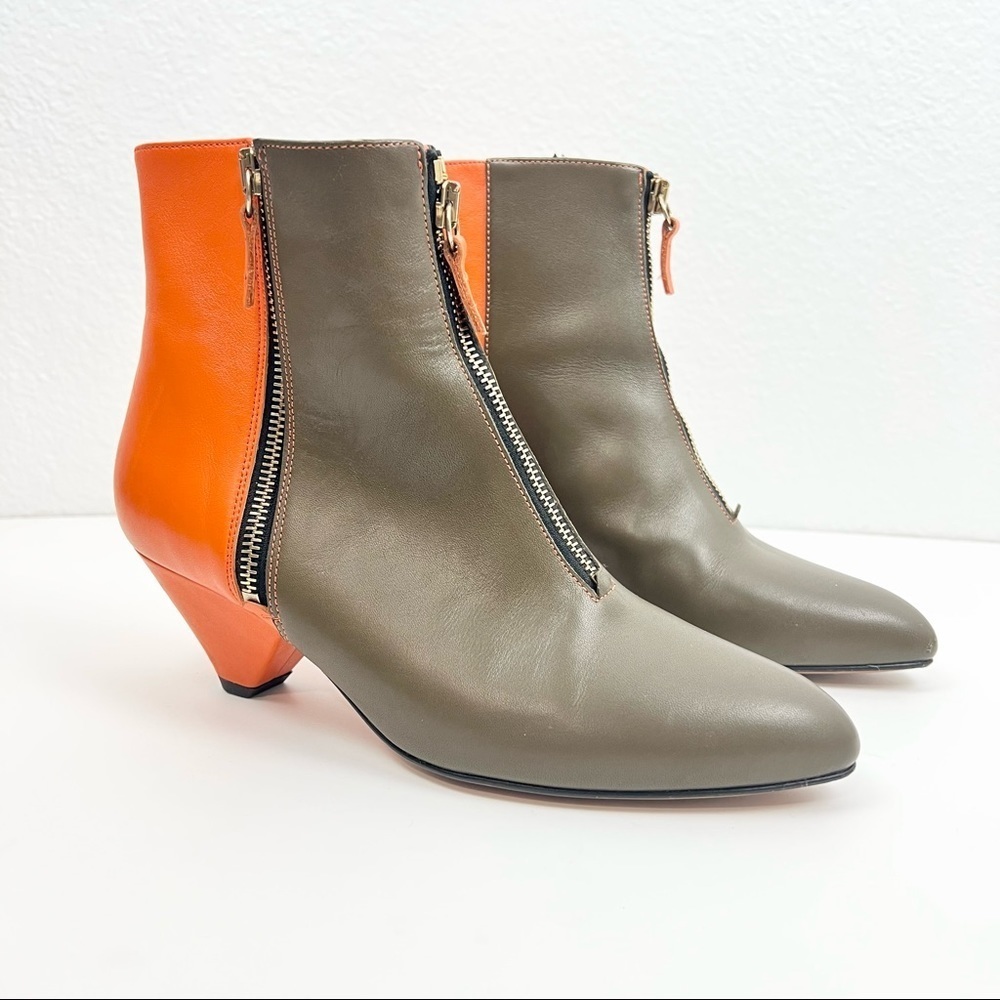 M by MISSONI Orange and Khaki Green Two-Tone Ankle Booties with Zippers, EU 37